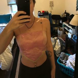 Tie back pale pink crop top